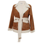 Manteau en fausse fourrure marron et crème