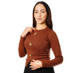 Top pull  court en tricot côtelé bordeaux, – Image 3