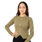 Top court en tricot côtelé Vert avec Boutons Marins Dorés – Image 2